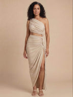 Women’s One-Shoulder Ruched Top and Maxi Skirt Set