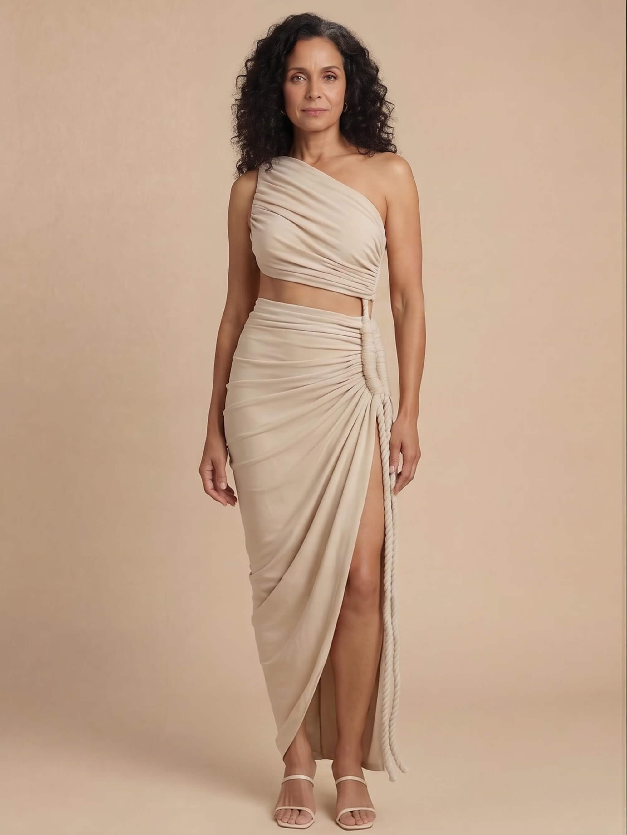 Women’s One-Shoulder Ruched Top and Maxi Skirt Set
