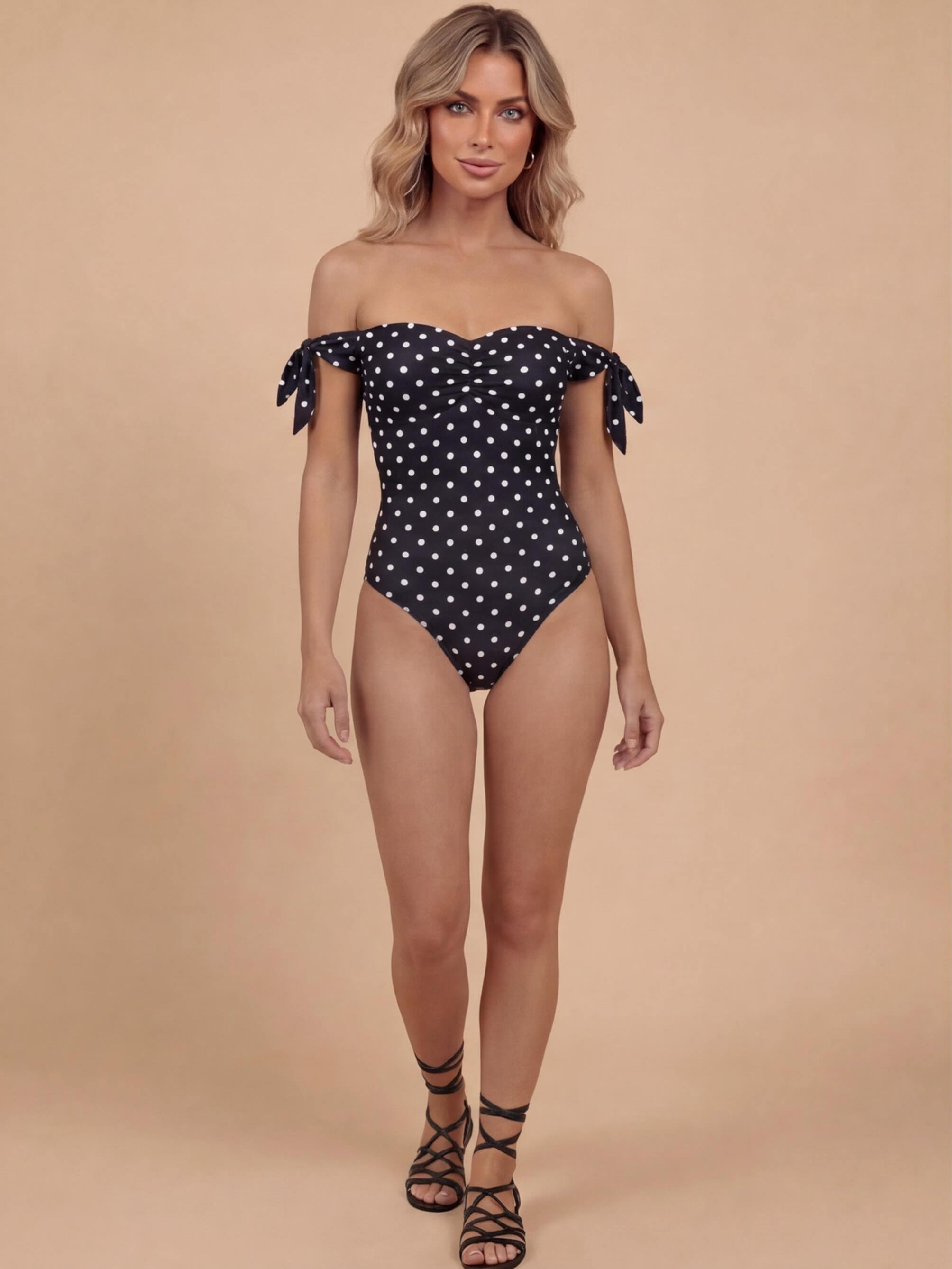Women’s Polka Dot Off-Shoulder One-Piece Swimsuit