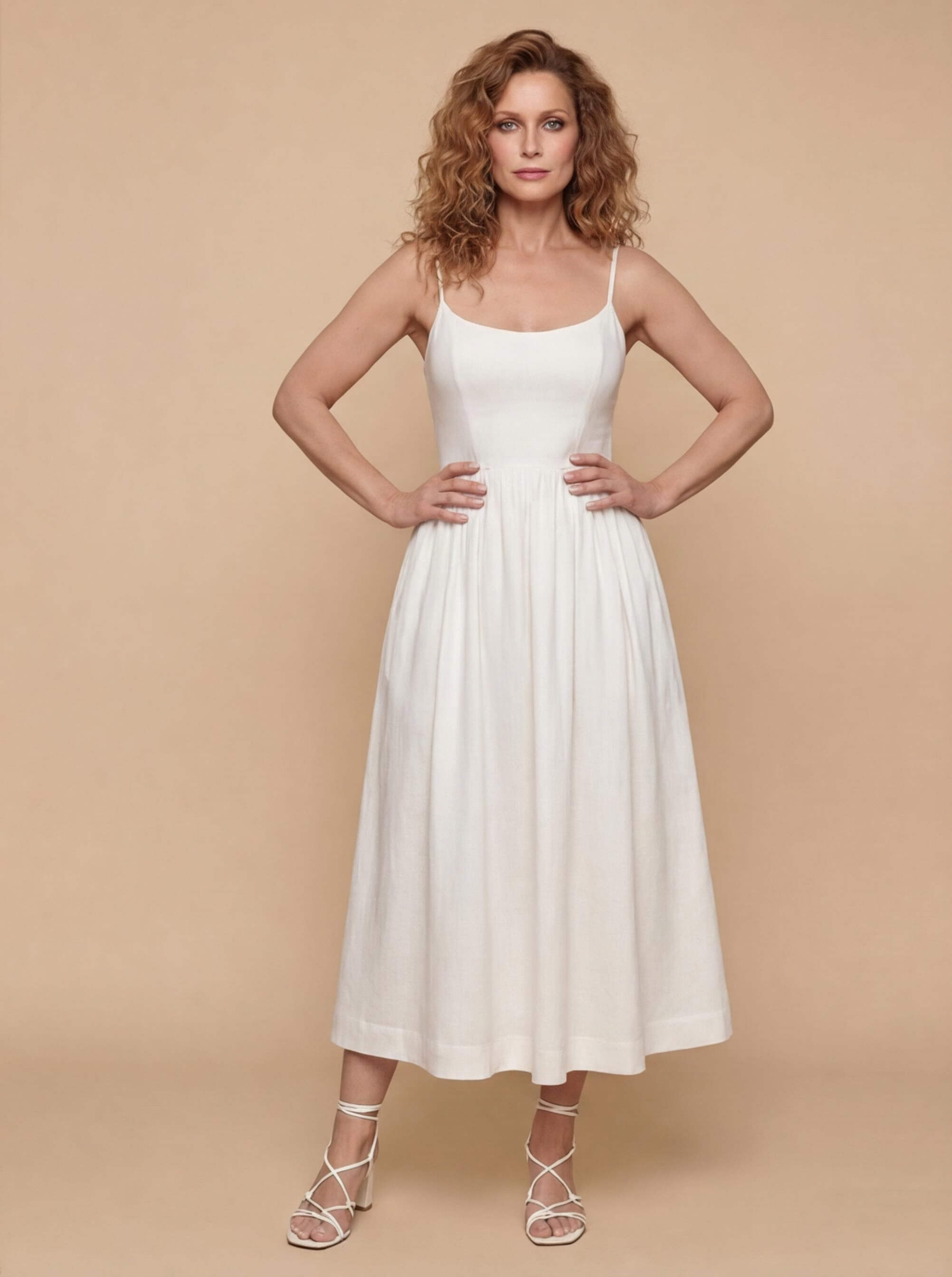 Women’s Dress – Flowing Midi Dress with Thin Straps