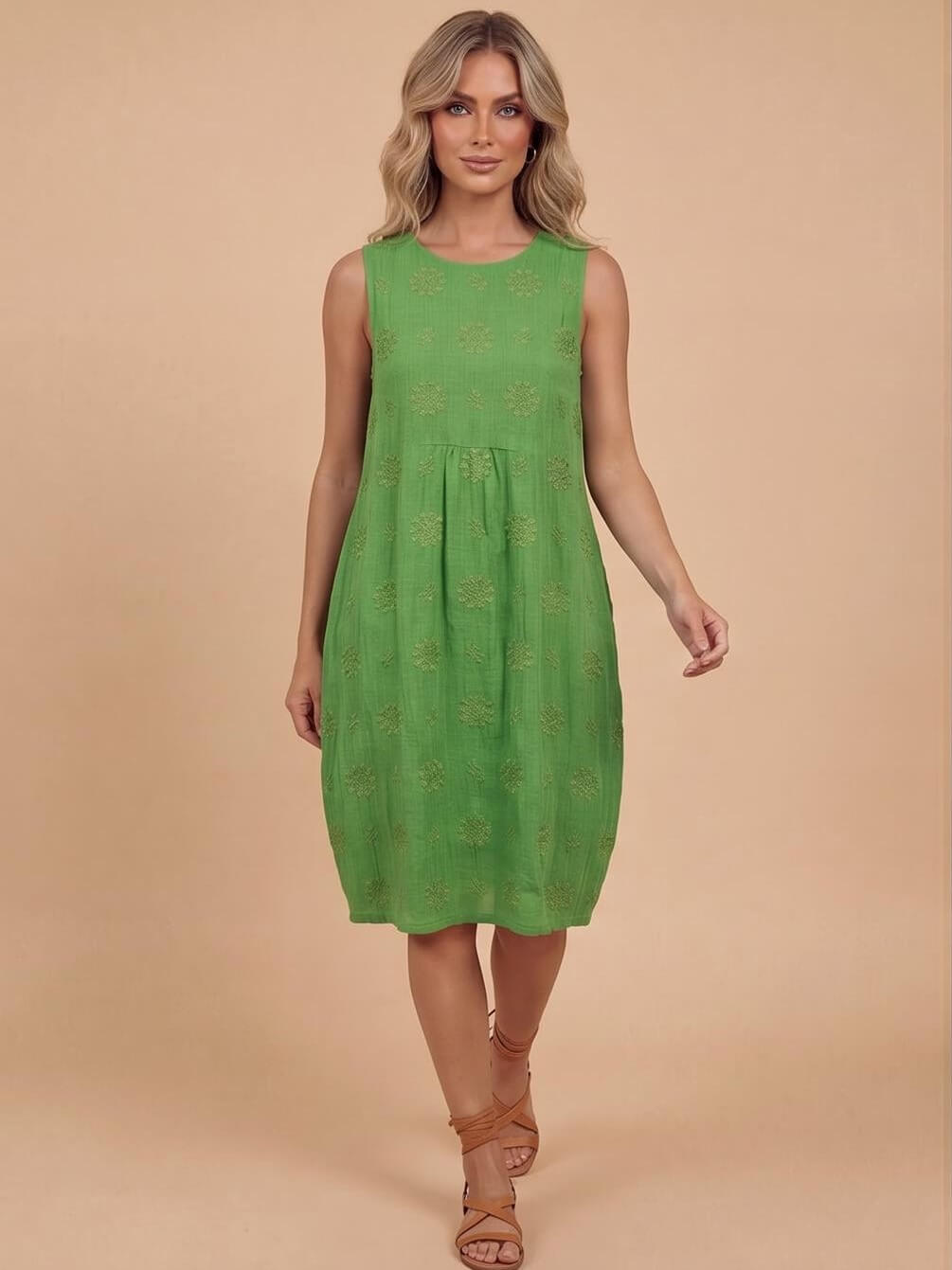 Women’s Dress – Embroidered Sleeveless Midi Dress