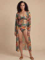 Women’s Tropical Three-Piece Bikini Set with Cover-Up
