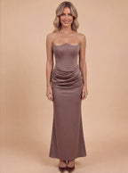 Women’s Dress – Strapless Corset Satin Maxi Dress
