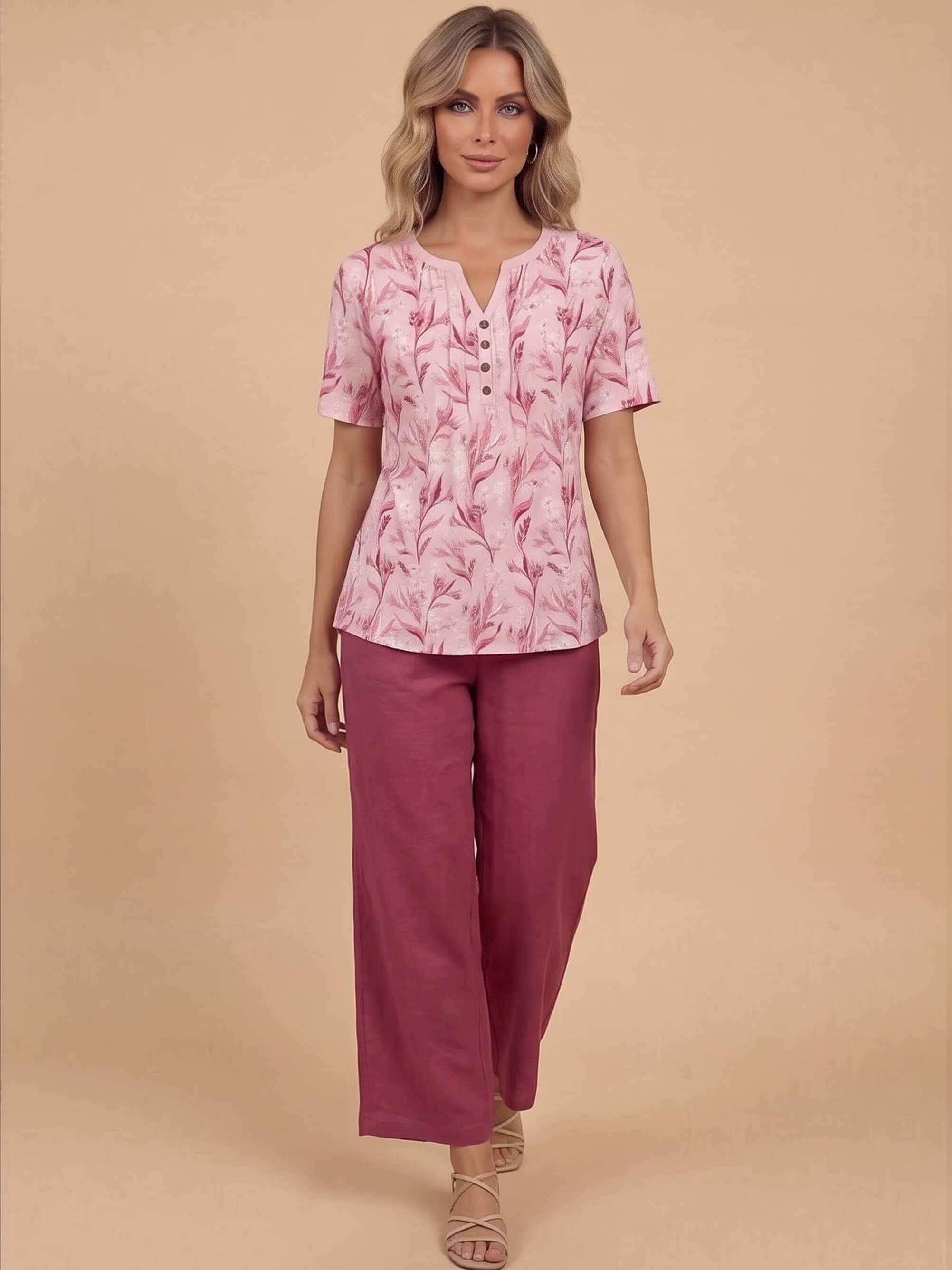 Women’s Floral Button Detail Short Sleeve Blouse