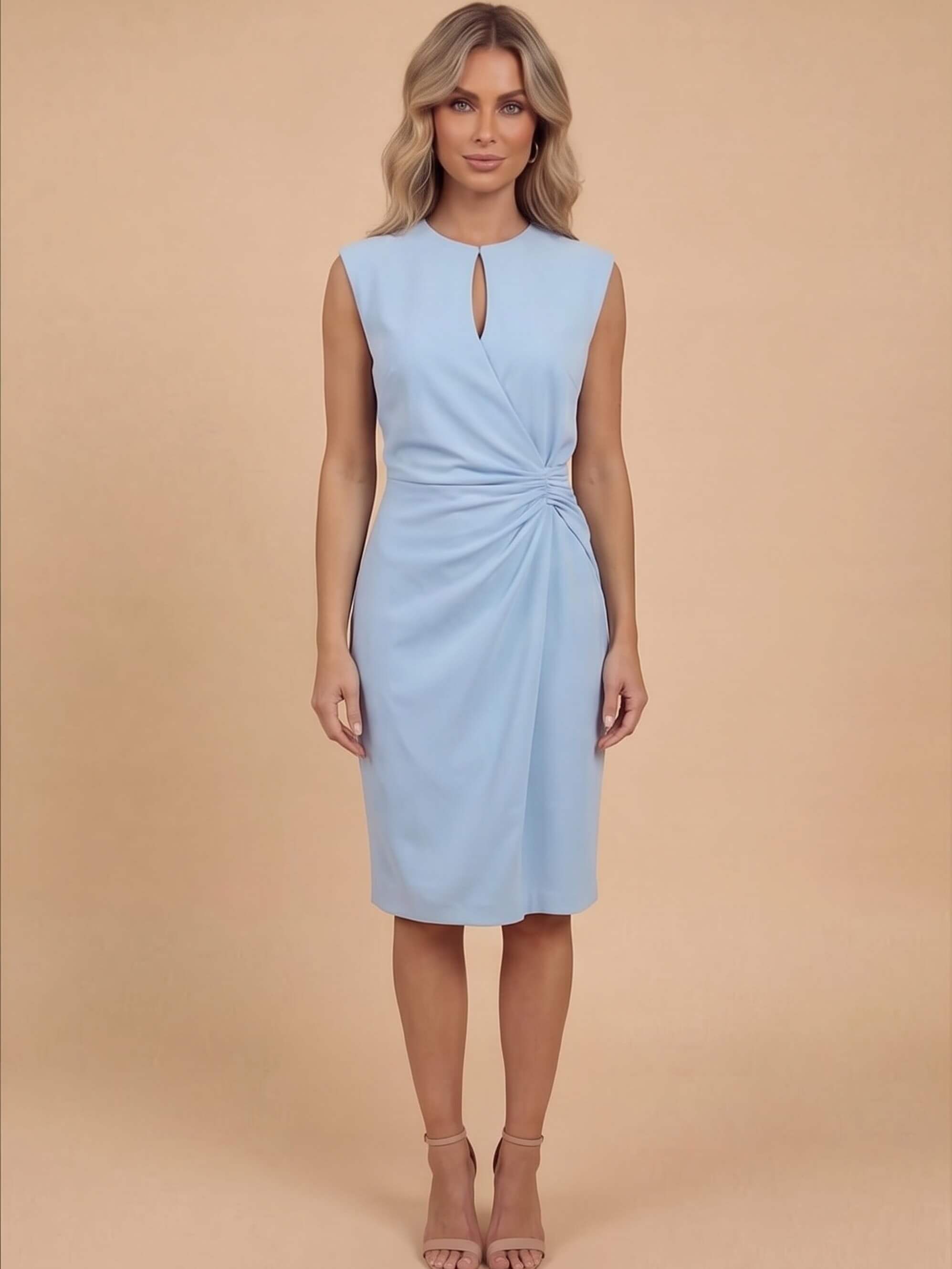 Women’s Sleeveless Keyhole Ruched Midi Dress