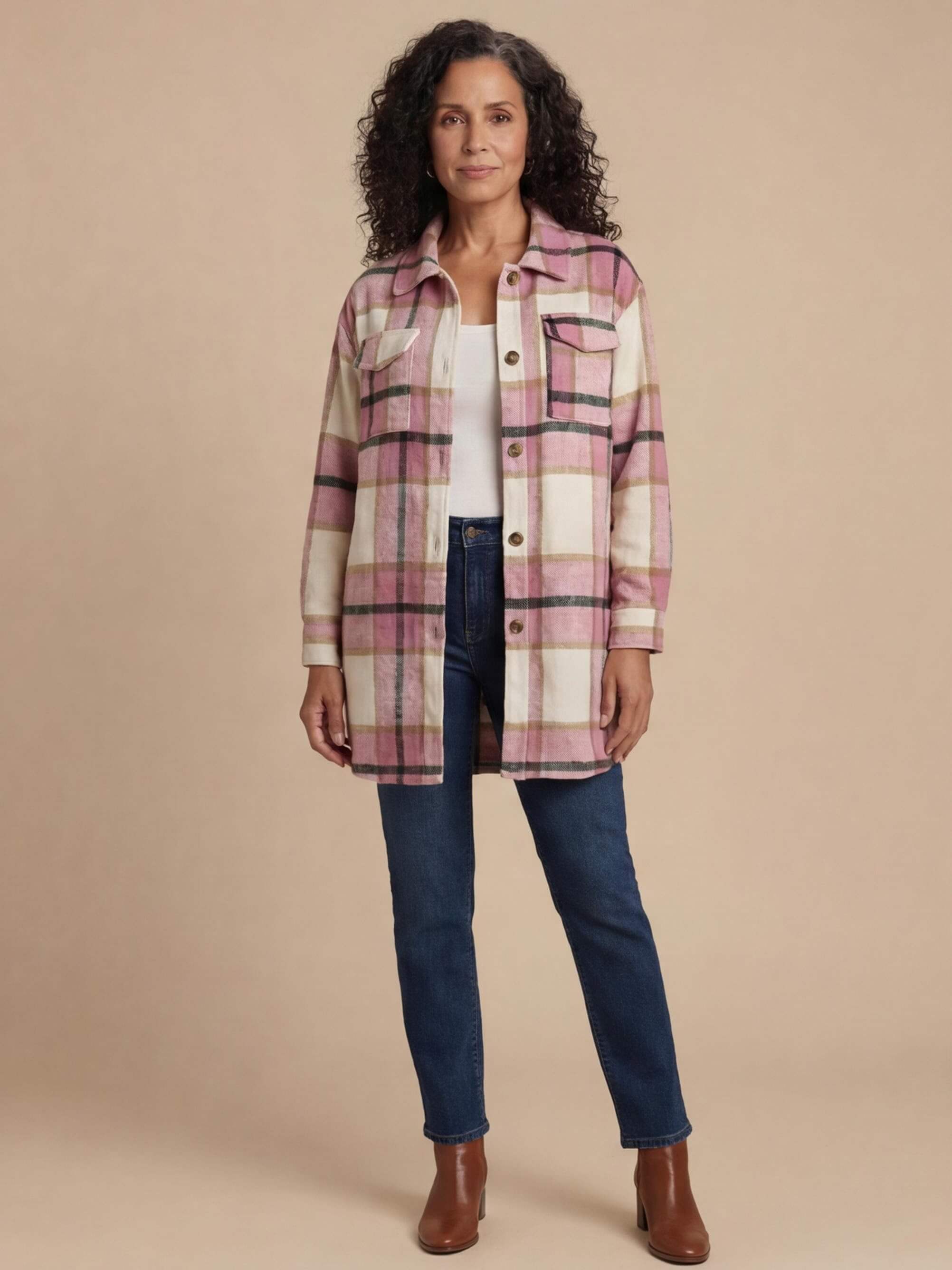 Women’s Plaid Shirt Jacket –  Loose Spring/Fall Fit