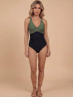 Women’s Wrap Front Contrast One-Piece Swimsuit