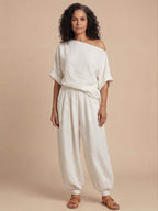 Women’s One-Shoulder Top and Tapered Trouser Set
