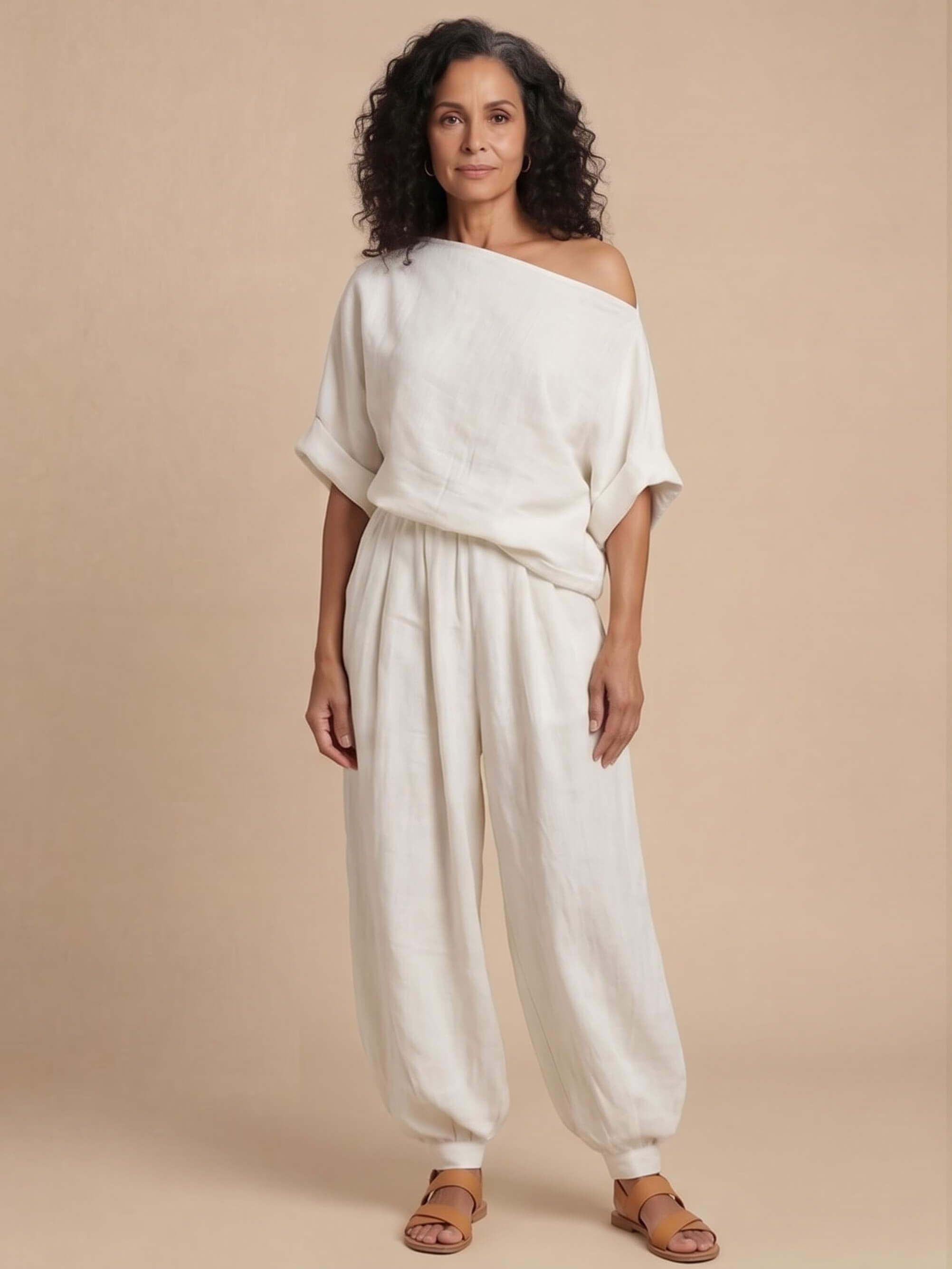 Women’s One-Shoulder Top and Tapered Trouser Set