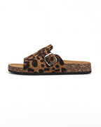 Women’s Buckle Slide Sandals- Leopard Print