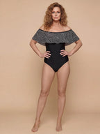 Women’s Off-Shoulder Geometric Ruffle One-Piece Swimsuit