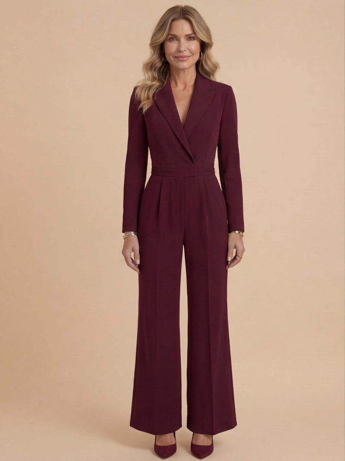 Women’s Jumpsuit – Tailored Long-Sleeve Wide-Leg Jumpsuit