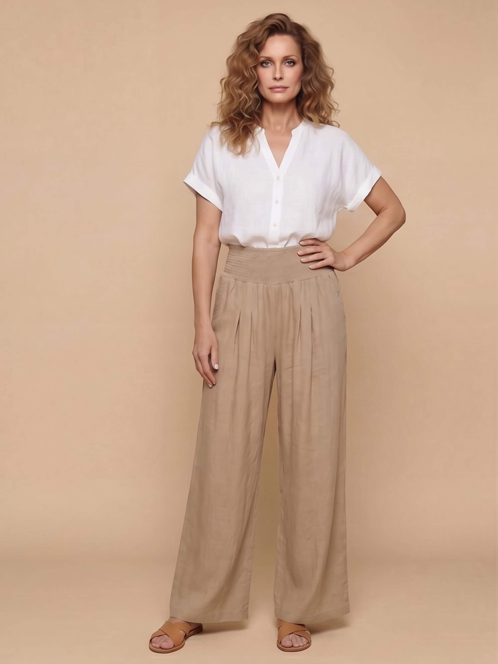 Women’s Smocked Waist Wide-Leg Trousers