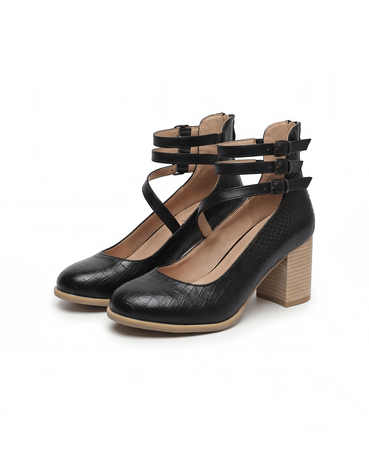 Women’s Block Heel Pumps with Triple-Strap