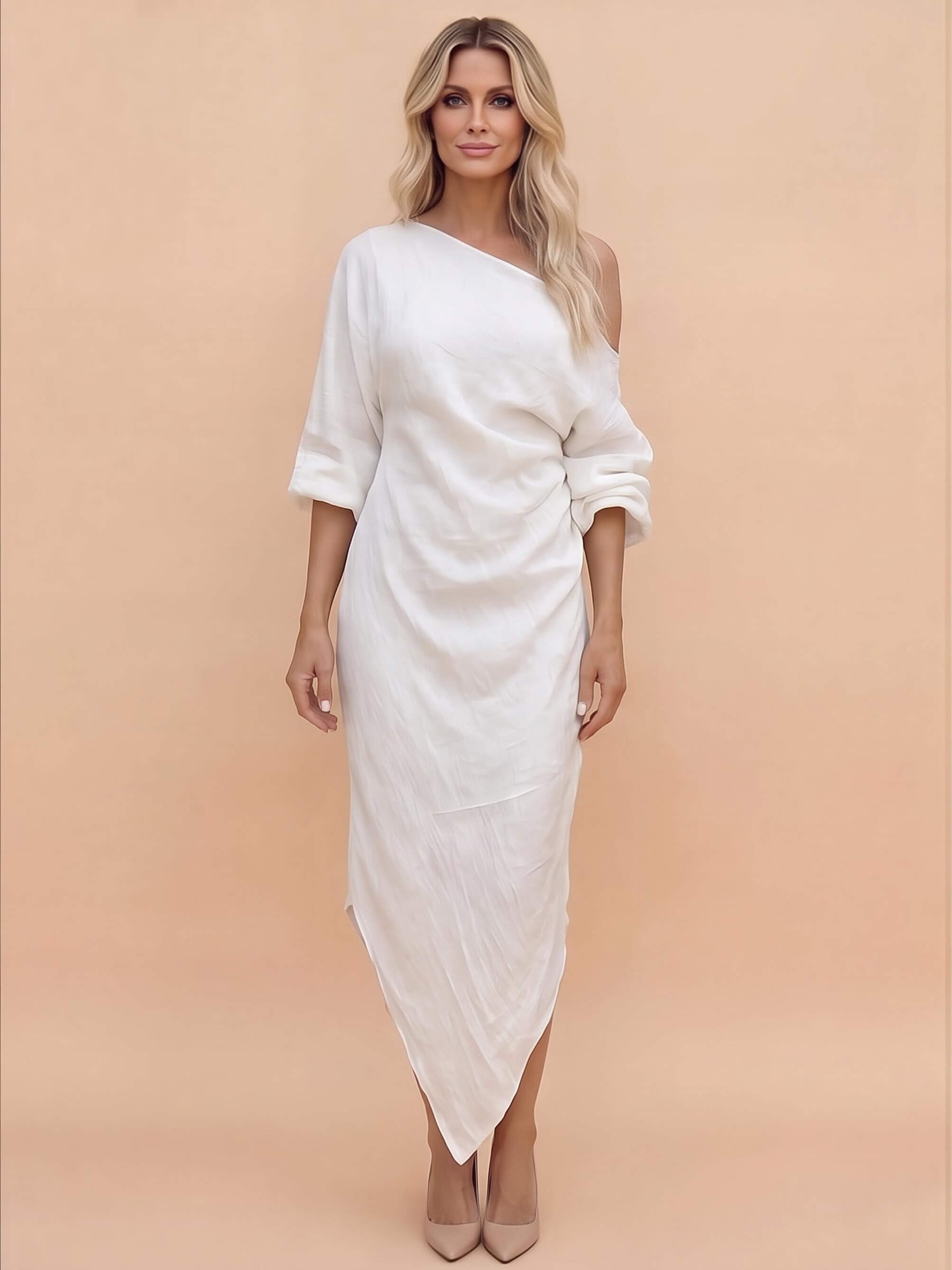 Women’s One-Shoulder Draped Maxi Dress