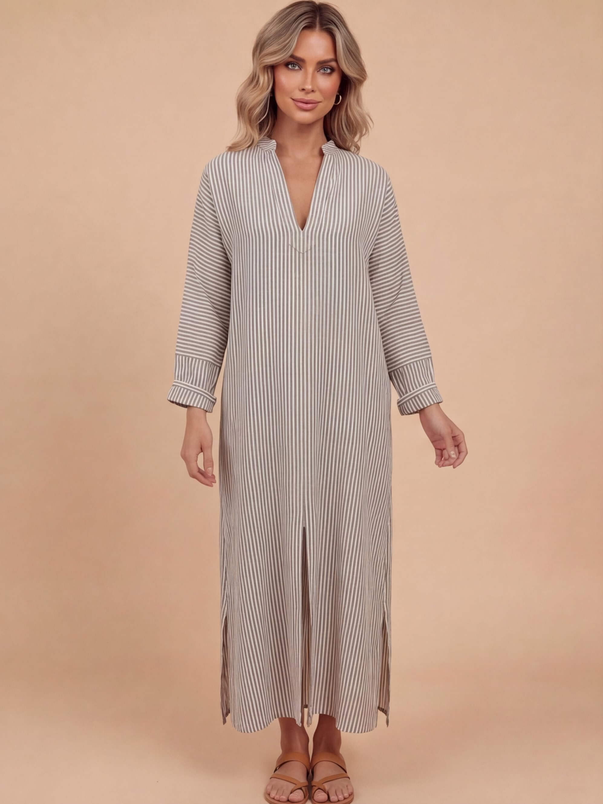 Women’s Dress – Striped Maxi Kaftan Dress