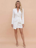 White Tailored Blazer Mini Dress with Ruffle Detail