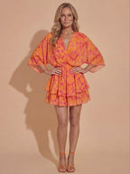 Women’s Boho Floral Mini Dress with Twist Front