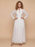 Women’s Button Front Pleated Maxi Shirt Dress