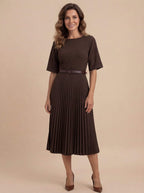 Women’s Dress – Pleated Maxi Dress with Defined Waist