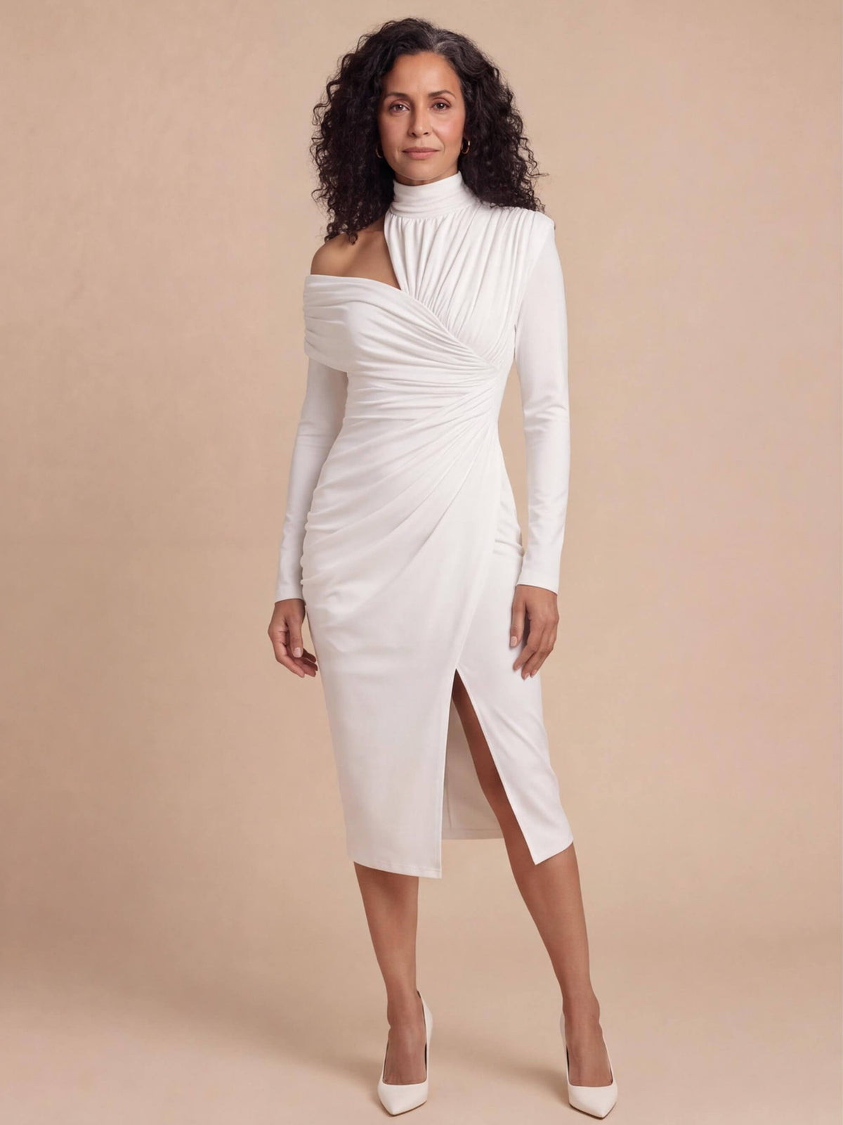 Women’s Asymmetric Off-Shoulder Draped Midi Dress