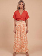Women’s Set – Floral Print Top & Wide-Leg Summer Trousers