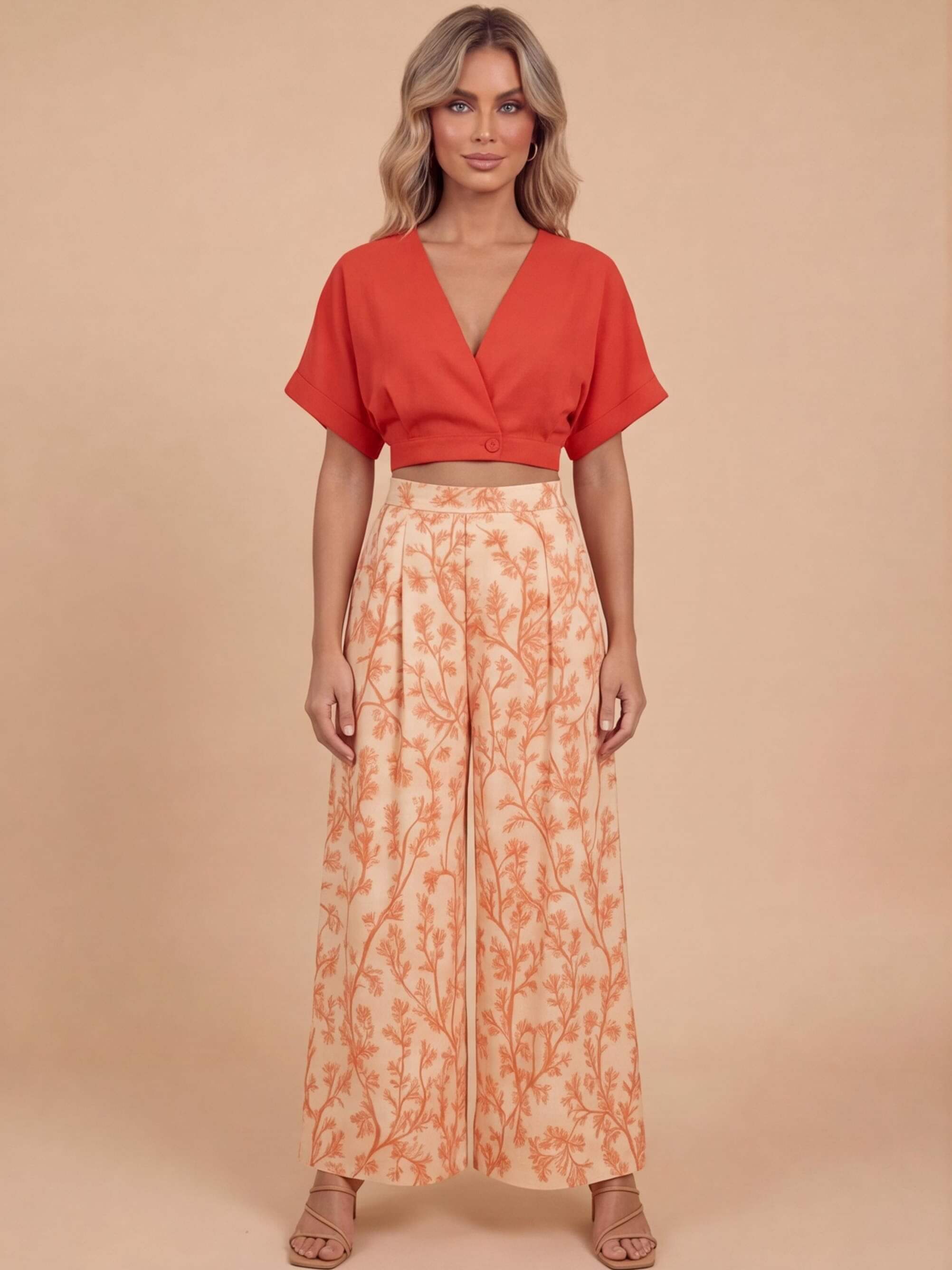 Women’s Set – Floral Print Top & Wide-Leg Summer Trousers