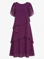 Women’s Elegant Chiffon Layered Dress – Round Neck