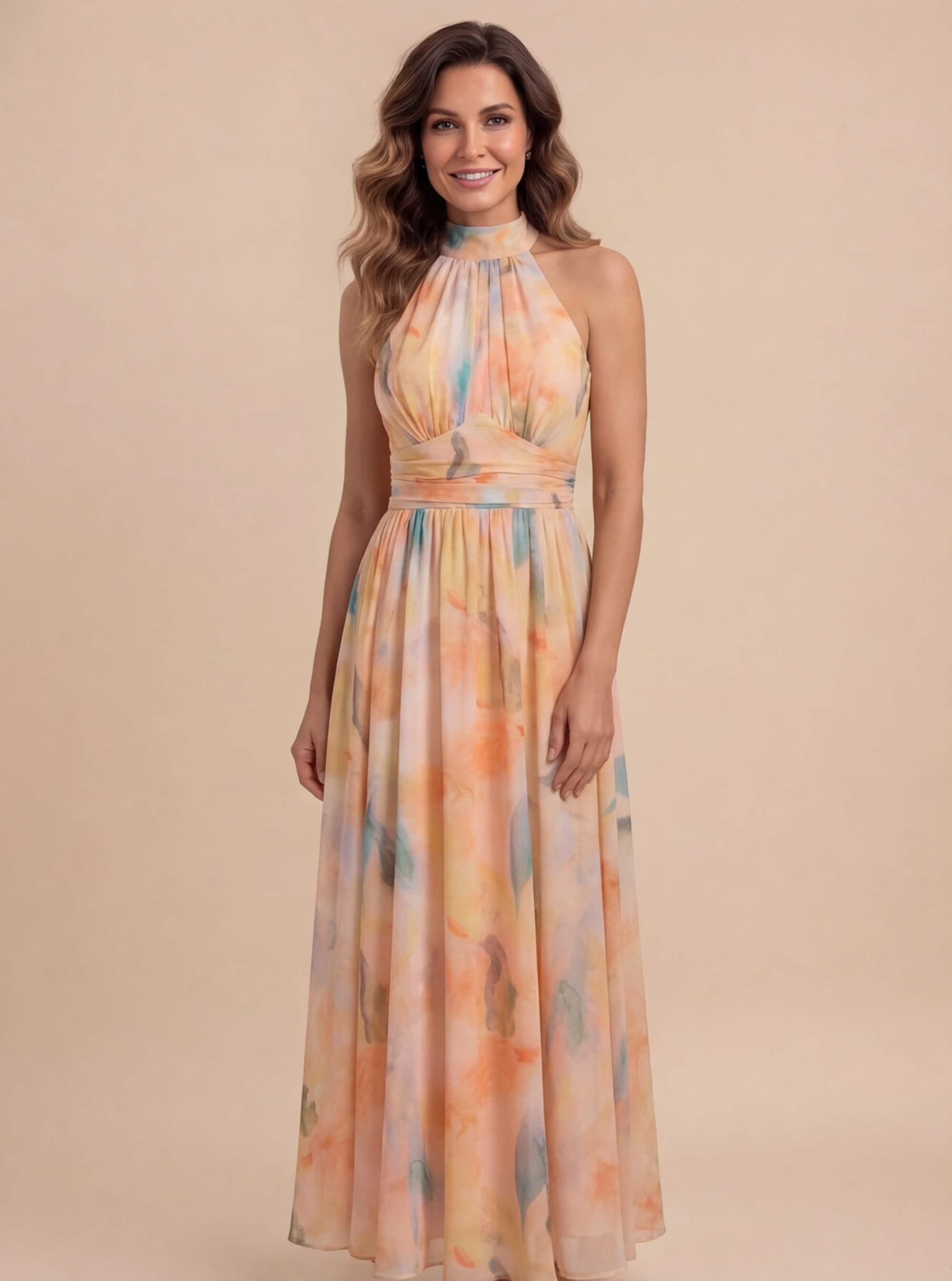 Women’s Halter Maxi Dress with Artistic Print