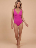 Women’s Ruched V-Neck One-Piece Swimsuit