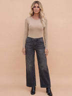 Women's wide-leg jeans with ripped details