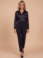 Satin Button Blouse with Lapel Collar