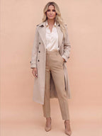 Women’s Double-Breasted Belted Trench Coat with Shoulder Tabs