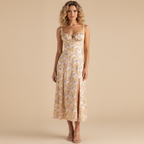 Elegant Floral Corset Midi Dress – Feminine & Flattering