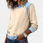 Women’s Denim Collar Detail Long-Sleeve Knit Top