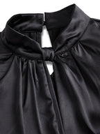 Satin Blouse with Keyhole Neckline and Short Sleeves