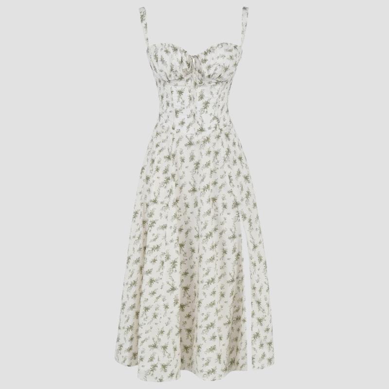 Elegant Floral Corset Midi Dress – Feminine & Flattering