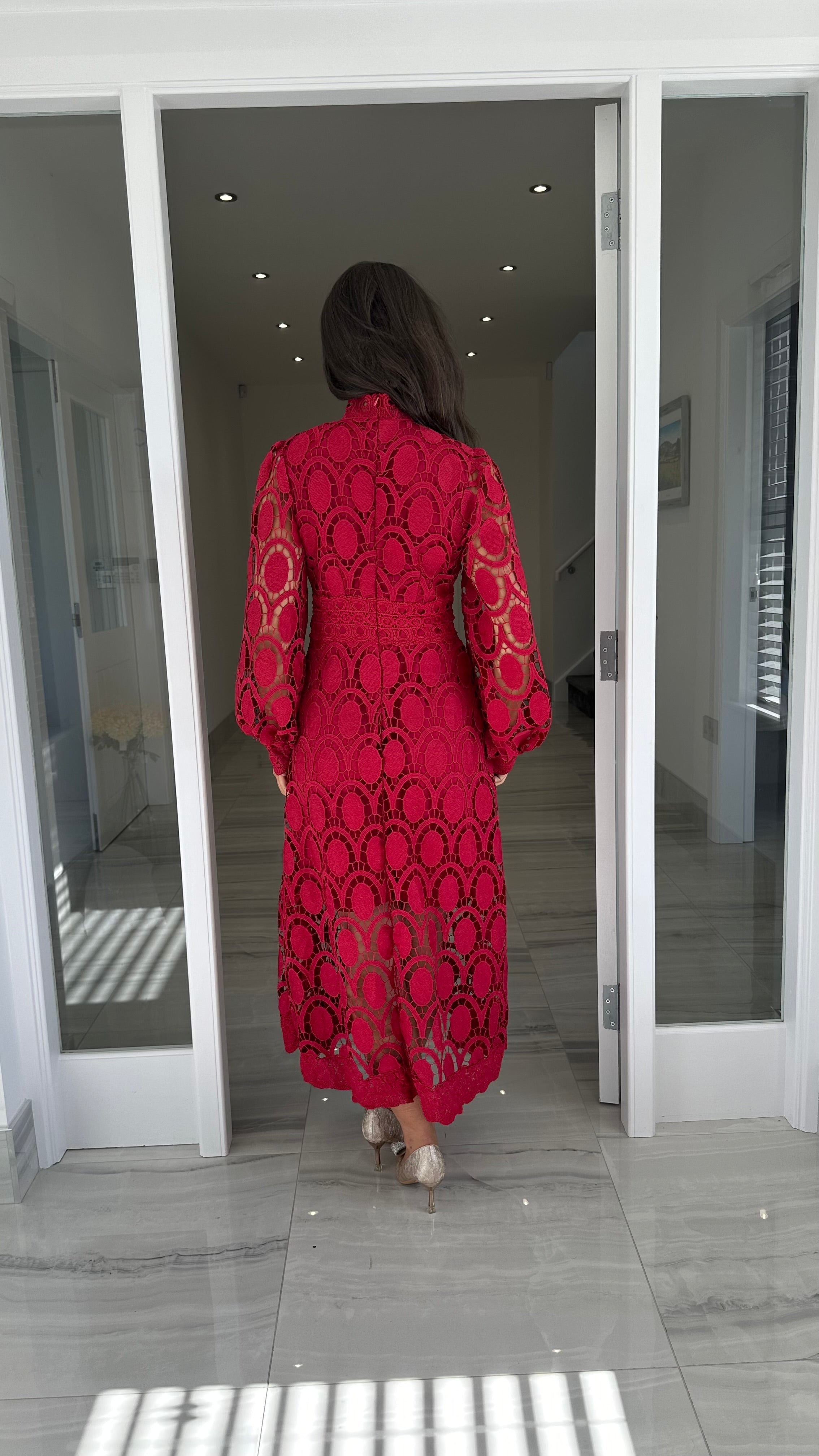 Lucia Long Sleeve Lace Dress – Burgundy