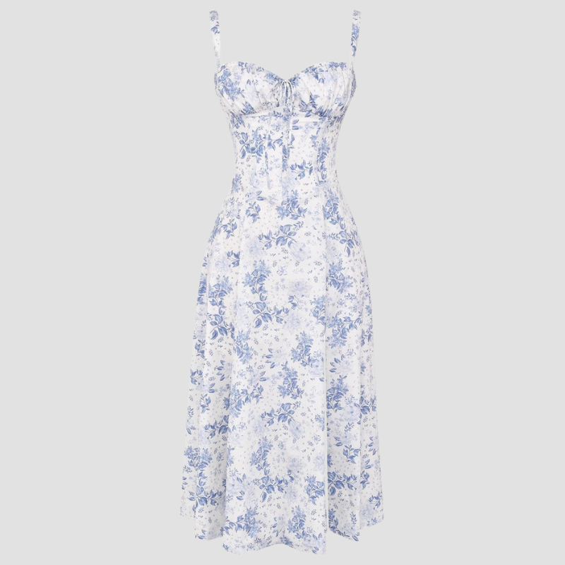 Elegant Floral Corset Midi Dress – Feminine & Flattering
