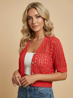 Women’s Crochet Knit Cardigan – V-Neck Button Front & Lightweight Elegance