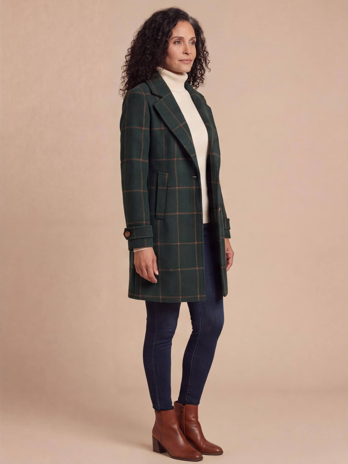 Women’s Plaid Longline Button-Up Coat