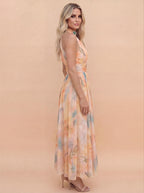 Women’s Elegant Halter Maxi Dress – Flowing Watercolour Design