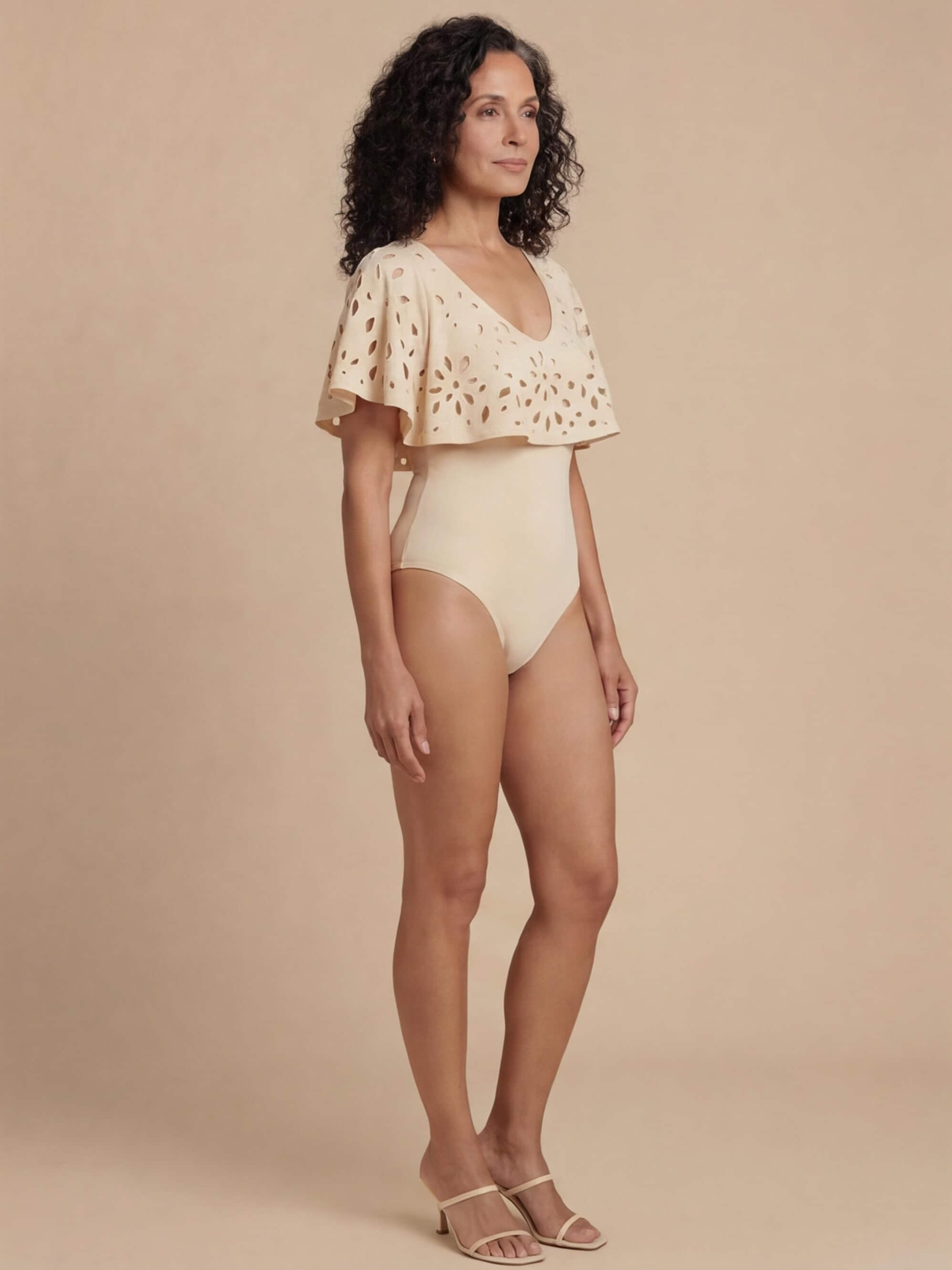 Women’s Ruffle Cape-Style Overlay  One-Piece Swimsuit