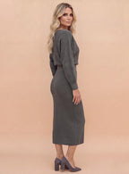 Draped Midi Dress with Cowl Neckline