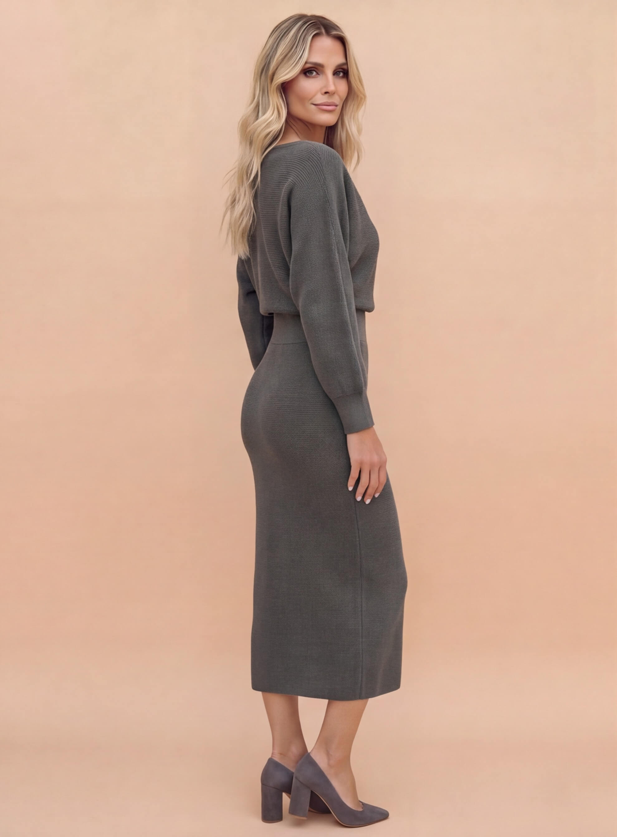 Draped Midi Dress with Cowl Neckline