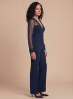 Elegant Allure, Effortless Confidence – Navy Wide-Leg Jumpsuit