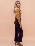 Women’s Velvet-Look Cowl Neck Long-Sleeve Top