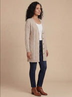 Women’s Elegant Textured Knit Cardigan – Soft V-Neck & Relaxed Spring Comfort