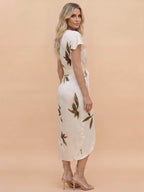 Women’s Leaf Print Tie Waist Wrap Dress