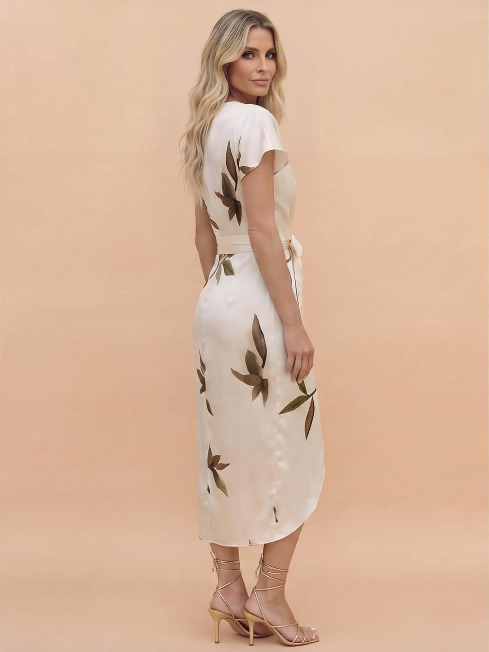 Women’s Leaf Print Tie Waist Wrap Dress